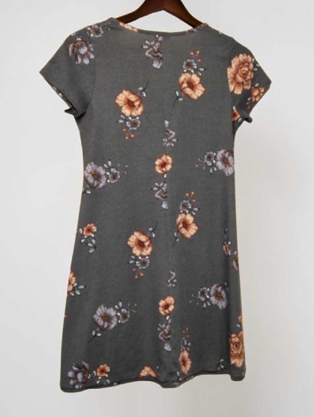 Women's Love Fire Gray Floral Ribbed Mini Dress SP - Picture 3 of 5